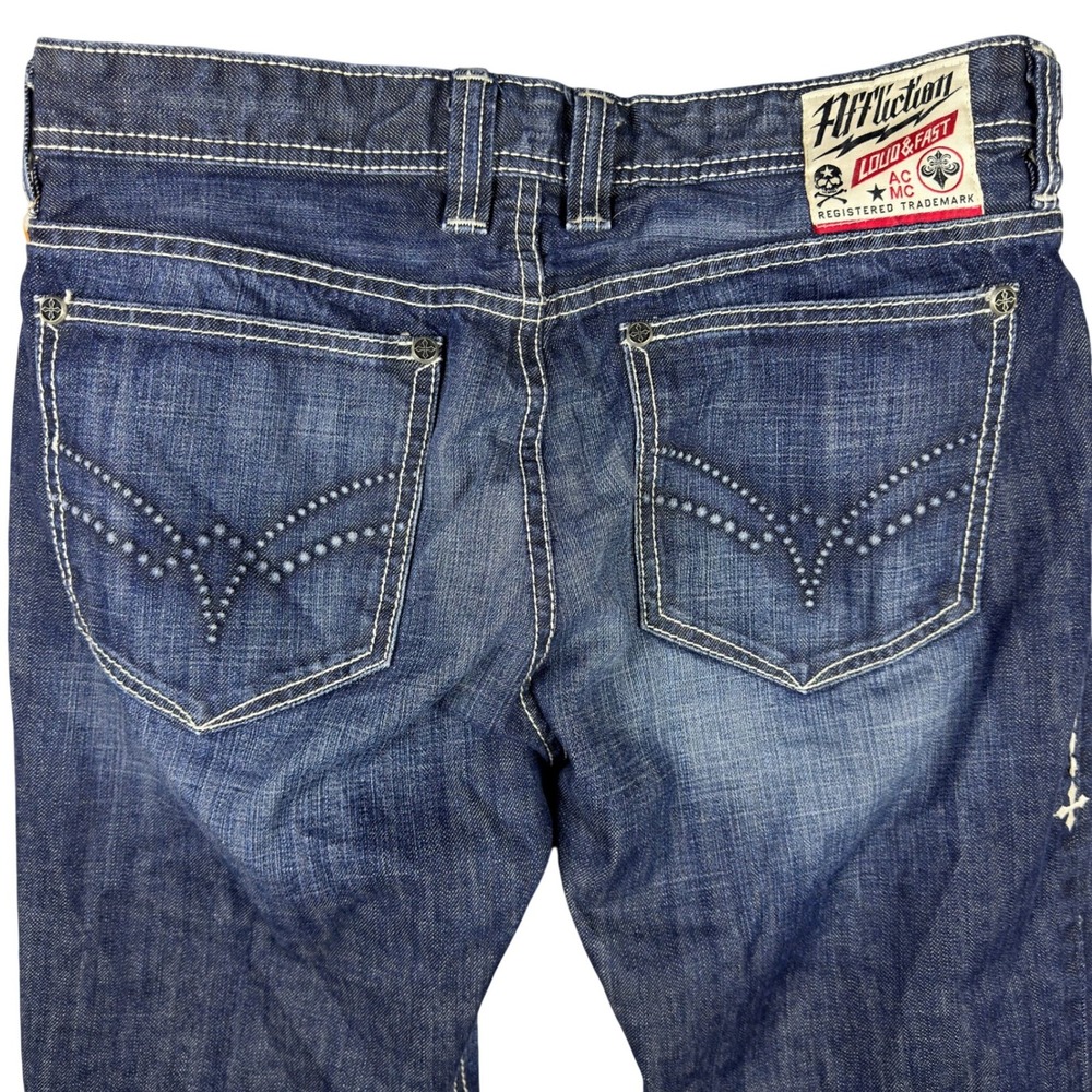 Affliction Men's Slim Straight Blue Jeans with Studded Back Pockets